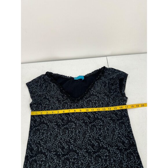 Fresh Produce Medium Black Gray Print Tee Artsy Cap Sleeve Coastal Casual USA - Picture 6 of 8